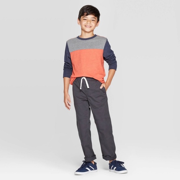 NWT - Cat & Jack - Boys’ Stretch Straight Fit Pull- On Woven Pants - Charcoal - Picture 3 of 4